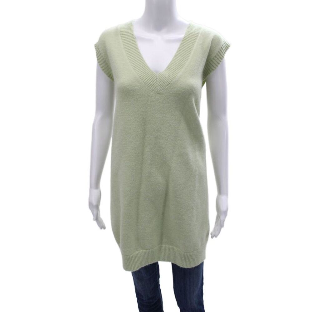 Sunday In Brooklyn Women Green V-Neck Sleeveless Tunic Sweater Size L